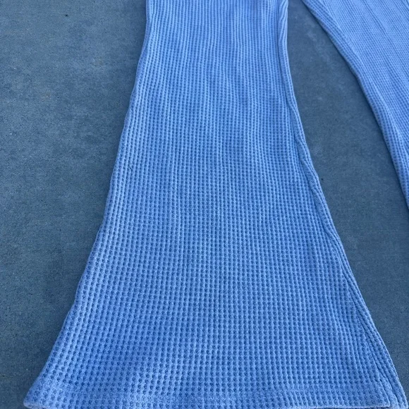 aerie waffle knit wide leg flare leg y2k 2000s fold over sweatpants lounge pant - Picture 5 of 8